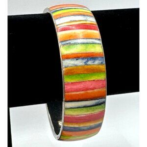 Vintage Artisan Rainbow Stripe Boho Organic Metal Bracelet